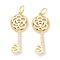Brass Clear Cubic Zirconia Pendants, Long-Lasting Plated, with Jump Ring, Key, Golden, 24x10x2mm, Hole: 3.5mm