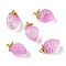 Transparent Glass Pendants, Strawberry, with Golden Alloy Enamel Findings, Two Tone, Pearl Pink, 18x12x10.5mm, Hole: 1.5mm