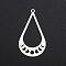 Non-Tarnish 201 Stainless Steel Pendants, Laser Cut, Teardrop with Phase of the Moon, Stainless Steel Color, 39x21.5x1mm, Hole: 1.5mm