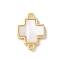 Natural White Shell Connector Charms, Cadmium Free & Nickel Free & Lead Free, with Brass Findings, Cross, Real 18K Gold Plated, 18x12.5x2mm, Hole: 1.6mm