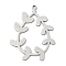 201 Stainless Steel Pendants, Laser Cut, Teardrop with Olive Branch Charm, Anti-Tarnish, Stainless Steel Color, 35x27x1mm, Hole: 1.6mm