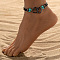 Double Heart Alloy Link Stretch Anklets, Synthetic Turquoise & Glass Seed Beaded Double Layer Necklaces, Black, 8-1/8 inch(205mm), Inner Diameter: 2-1/2 inch(65mm)