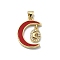 Brass Micro Pave Clear Cubic Zirconia Pendants, Cadmium Free & Lead Free, with Synthetic Turquoise, Real 18K Gold Plated, Moon, 21.5x15x2.5mm, Hole: 3.5x3mm