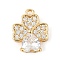 Brass Micro Pave Clear Cubic Zirconia Charms, Cadmium Free & Nickel Free & Lead Free, Clover, Real 18K Gold Plated, 15x11.5x5.5mm, Hole: 1.4mm