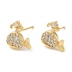 Серьги-гвоздики из латуни «кит» с фианитами EJEW-D061-42G-1