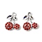 UV Plating Alloy Rhinestone Pendants, Cherry, Silver, 17x14x3.5mm, Hole: 2mm