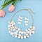 Flat Round Shell Dangle Earrings & Double Layer Necklaces Sets, with Alloy Findings, White, 450mm