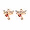 Alloy Links Connectors, with Enamel and Crystal Rhinestone, Light Gold, Dragonfly with Ladybird, Red, 19x18x2mm, Hole: 1.8mm