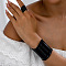 Alloy Wide Cuff Bangles & Cuff Rings Set, Black, Inner Diameter: 60mm