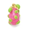Brass Enamel Pendants, with Jump Ring, Lead Free & Cadmium Free, Real 18K Gold Plated, Fruits Charm, Pitaya, 16.5x10.3x11mm, Hole: 3mm
