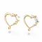 Brass Cubic Zirconia Stud Earring Findings, with Loop, Heart, Clear, Nickel Free, Real 18K Gold Plated, 11x11mm, Hole: 0.8mm, Pin: 0.7mm