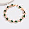 Cubic Zirconia Teardrop Link Chain Bracelet, Real 18K Gold Plated Brass Bracelet, Green, 7-5/8 inch(19.5cm)
