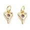 Brass Micro Pave Cubic Zirconia Charms, Cadmium Free & Nickel Free & Lead Free, with Jump Ring, Heart, Real 18K Gold Plated, Pink, 10x6.5x2.5mm, Hole: 3mm