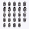 304 Stainless Steel Beads, Large Hole Beads, Column with Rune/Futhark/Futhorc, Antique Silver, 16x13mm, Hole: 8mm, 24 patterns, 1pc/pattern, 24pcs/set