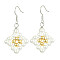 Rhombus Shell Pearl & Brass Dangle Earrings, Platinum, 43x23mm
