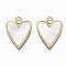Brass Pendants, with Shell and Jump Rings, Nickel Free, Heart, Real 16K Gold Plated, 21x17.5x2mm, Hole: 3mm
