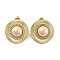 Flat Round Real 14K Gold Plated 304 Stainless Steel Stud Earrings, with Natural Shell, Seashell Color, 26x25.5mm