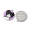 Printed Alloy Pendants, Platinum, Flat Round with Cat Charm, Lilac, 28x25x3mm, Hole: 1.8mm