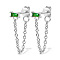 Anti-Tarnish Rhodium Plated Platinum 925 Sterling Silver Chains Front Back Stud Earrings, with Rectangle Cubic Zirconia, Green, 48x4mm