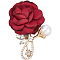 Cloth Flower Brooches, with Alloy Crystal Rhinestone and ABS Plastic Pearl Pins, Golden, Dark Red, 59x39x28mm