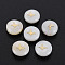 Natural Freshwater Shell Beads, with Golden Plated Brass Metal Embellishments, Flat Round with ECG, Seashell Color, 8x3.5mm, Hole: 0.7mm
