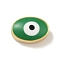Real 18K Gold Plated Brass Beads, with Enamel, Cadmium Free & Lead Free, Long-Lasting Plated, Oval with Evil Eye, Green, 6.5x10x5.5mm, Hole: 1.2mm