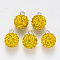 Polymer Clay Rhinestone Charms, with Platinum Plated Iron Loop, Round, Pave Disco Ball, Light Topaz, PP16(2.2~2.3mm), 15x12mm, Hole: 2mm