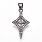 Brass Micro Pave Cubic Zirconia Pendants, Rhombus with Cross, Clear, Gunmetal, 24x14x2mm, Hole: 3.5x4mm