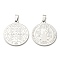 304 Stainless Steel Pendants, Flat Round with Cssml Ndsmd Cross God Father Religious Christianity, Ion Plating(IP), Stainless Steel Color, 32mm