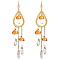 Natural Quartz Crystal Teardrop & Lampwork Mushroom Chandelier Earrings, Golden 316 Surgical Stainless Steel Long Tassel Drop Earrings for Women, Chocolate, 120x20mm, Pin: 0.8mm