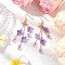 Flower Brass Dangle Earrings, with Glass & Resin & Plastic, Golden, Lilac, 77.5mm