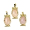 Natural Rose Quartz Pendant, with Brass Findings,  Lead Free & Cadmium Free, Long-Lasting Plated, Owl, 28.5x15.5x7mm, Hole: 5x8mm