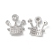 Brass Pave Clear Cubic Zirconia Connector Charms, Cadmium Free & Nickel Free & Lead Free, Crown Links, Platinum, 16.5x15.5x3.5mm, Hole: 1mm