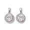 Brass Micro Pave Clear Cubic Zirconia Charms, Cadmium Free & Nickel Free & Lead Free, with ABS Imitation Pearl, Flat Round, Platinum, 14x12x7.5mm, Hole: 5x2.8mm