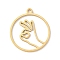 304 Stainless Steel Pendants, Laser Cut, Flat Rounnd with OK Gesture Charm, Real 18K Gold Plated, 20.5x18x1mm, Hole: 1.5mm