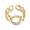 Cubic Zirconia Hollow Out Ring Open Cuff Ring, Real 18K Gold Plated Brass Jewelry for Women, Lead Free & Cadmium Free, Clear, Inner Diameter: 16mm