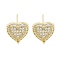 Brass Micro Pave Clear Cubic Zirconia Studs Earring for Women, Heart, Real 18K Gold Plated, 10.5x11.5mm