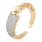 Chain Style Brass Micro Pave Clear Cubic Zirconia Open Cuff Ring for Women, Cadmium Free & Lead Free, Real 18K Gold Plated, 7mm, Adjustable