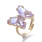 Adjustable Brass Glass Finger Rings, with Clear Cubic Zirconia, Butterfly, Golden, Lilac, Size 7, Inner Diameter: 17mm