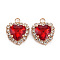 Glass Pendants, with Light Gold Tone Brass Findings, Long-Lasting Plated, Faceted, Heart, FireBrick, 18x15x6mm, Hole: 2mm