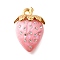 304 Stainless Steel Acrylic Pendants, Strawberry Charms, with Rhinestone, PVD Vacuum Plating, Light Coral, 31.5x21x15mm, Hole: 3mm
