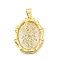 Brass Micro Pave Cubic Zirconia Pendants, Cadmium Free & Lead Free, Oval with Leaf, Real 18K Gold Plated, 28x21.5x5mm, Hole: 3.5x6mm