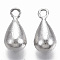 Brass Pendants, Nickel Free, Textured Teardrop, Real Platinum Plated, 14.5x7x5.5mm, Hole: 1.6mm