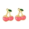 304 Stainless Steel Enamel Pendants, Cherry Charms, Ion Plating(IP), Real 18K Gold Plated, Light Coral, 22x17.5x3.5mm, Hole: 1.6mm