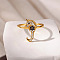 Brass Micro Pave Cubic Zirconia Cuff Rings for Women, Sea Animals Themes, Golden, Sea Horse, Inner Diameter: 18mm