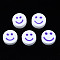 Handmade Polymer Clay Beads, for DIY Jewelry Crafts Supplies, Flat Round with Smiling Face, Slate Blue, 10x4~4.5mm, Hole: 1.8mm