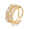 Brass with Cubic Zirconia Open Cuff Rings, Clear, Inner Diameter: 16.8mm
