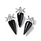 Natural Obsidian Pendants, Cone Charms, with Platinum Tone Brass Triple Moon with Star Findings, Cadmium Free & Nickel Free & Lead Free, 47~50x23x14.5~15mm, Hole: 7.5x5mm