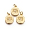Brass Pendants, for DIY Jewelry Making, with Cubic Zirconia and Jump Rings, Flat Round with Evil Eye, Clear, Golden, 15x13x1.5mm, Hole: 3mm
