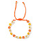 Bohemian Style Glass Seed Round Beads Braided Bead Bracelets for Women, Daisy, with Plastic Imitation Pearl, Orange, Inner Diameter: 11 inch(28cm)